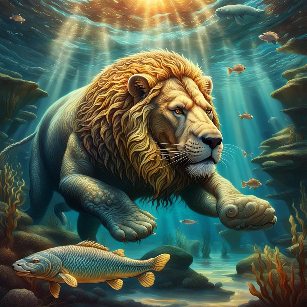 Majestic Ligerilla Lounges in Shallow Waters: Digital Art