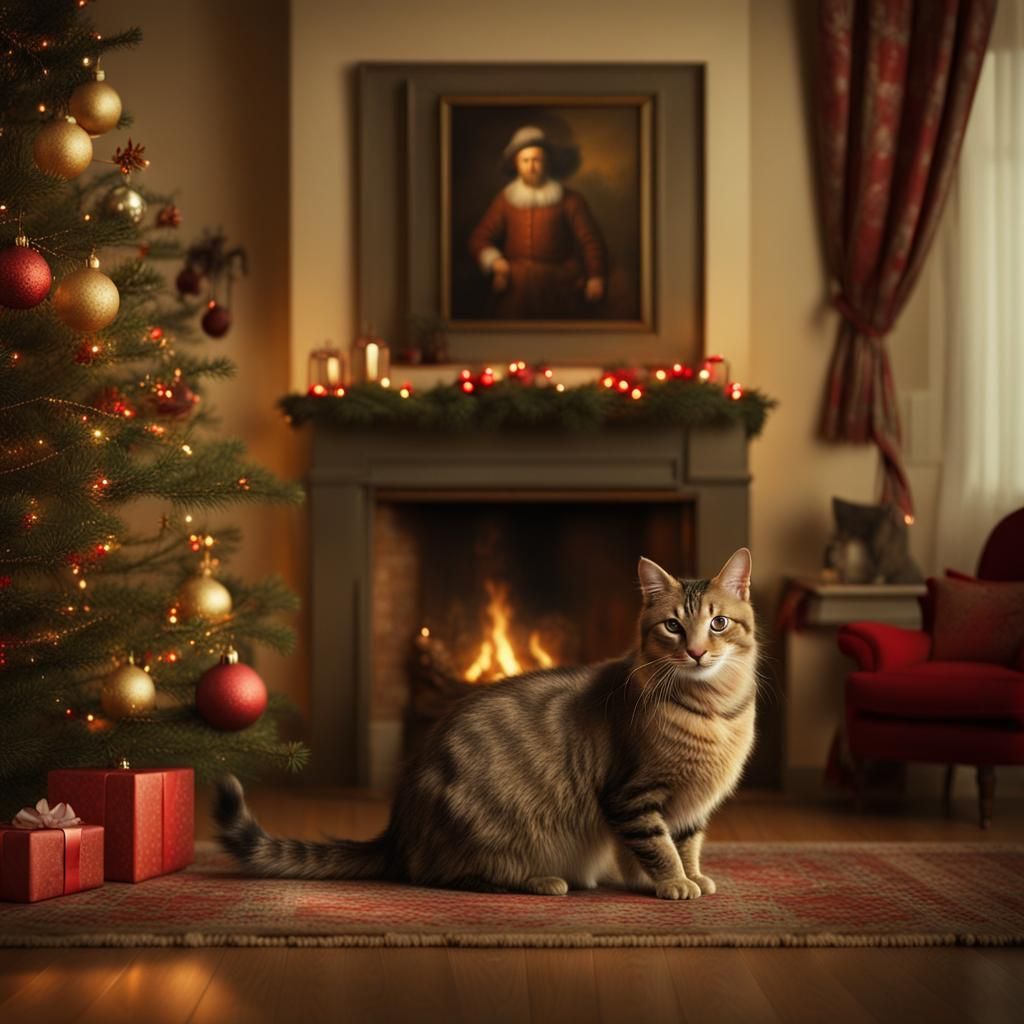 Tabby Cat in Homely Living Room: Rembrandt Style