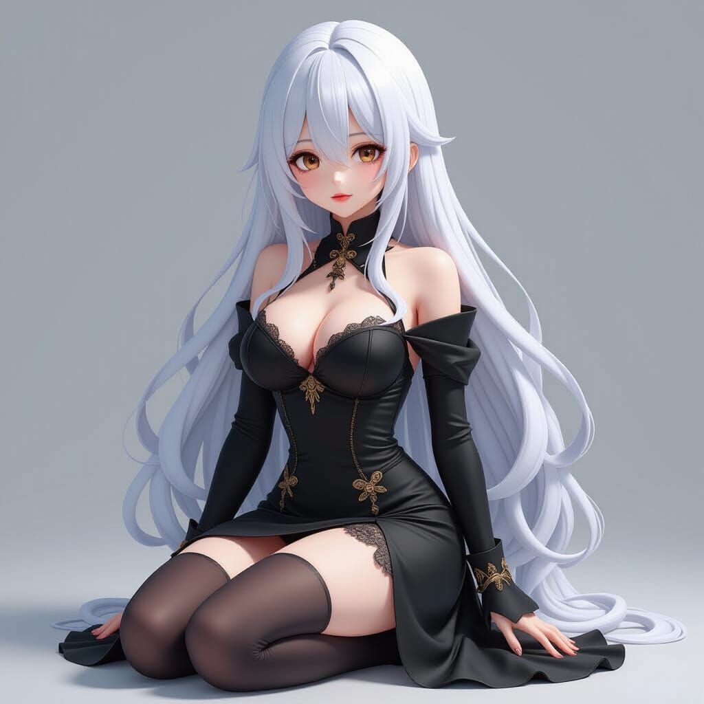 Anime Girl in Black Dress, Detailed 3D Art