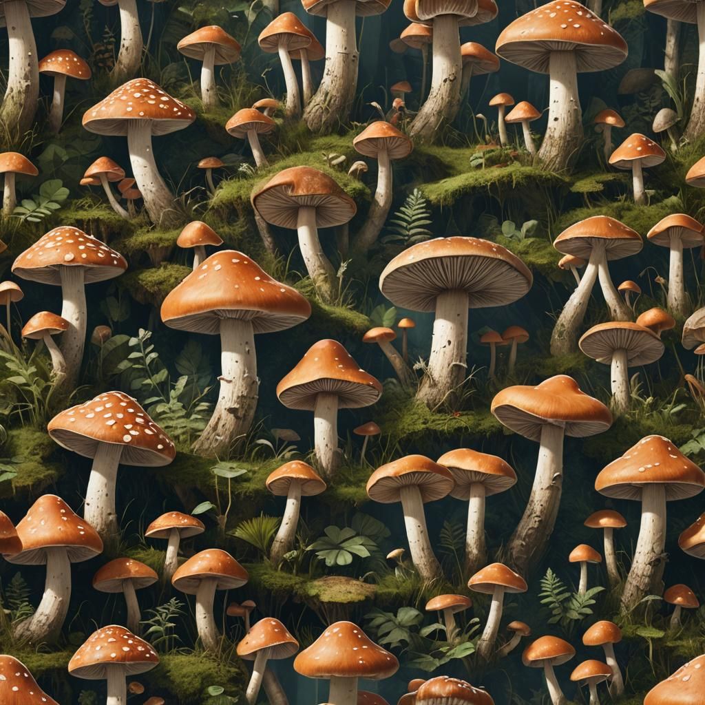 Detailed Matte Painting of Mushrooms