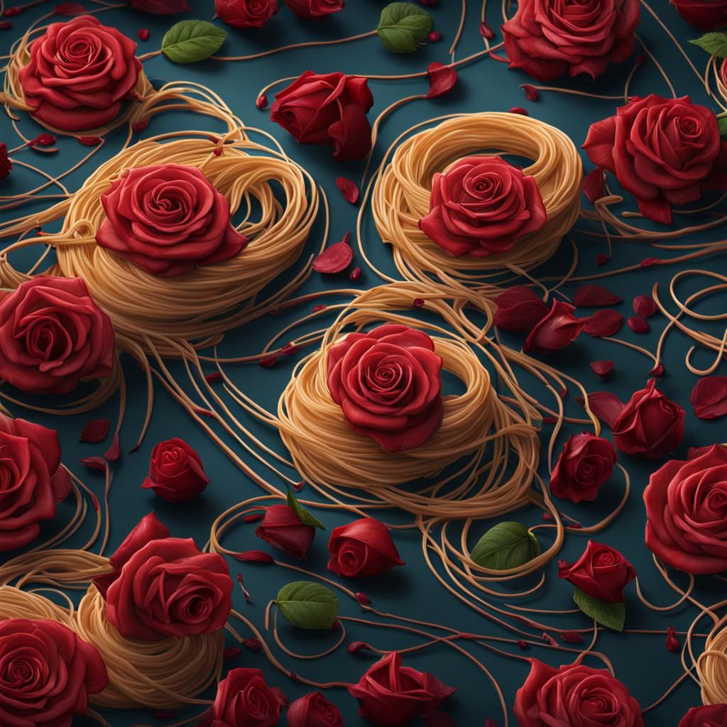 Spaghetti, Roses, and Wine in Detailed Matte Painting