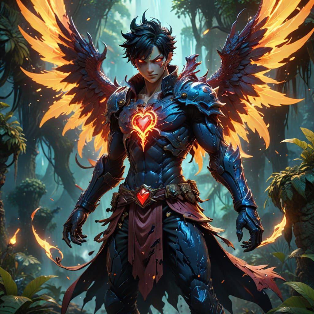 Cyberpunk Anime Goddess with Wings in the Floating Jungle La...