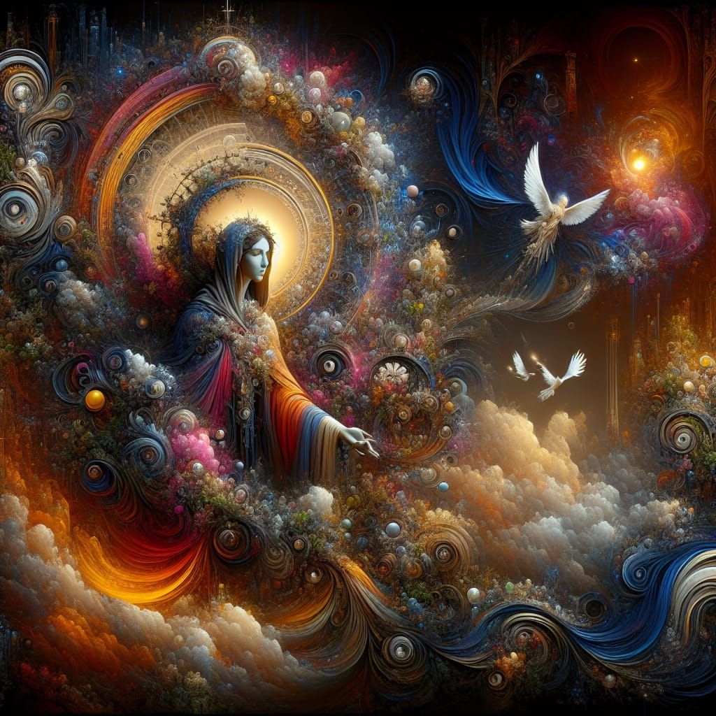 Saintly Woman in Matte Painting with Fantasy Elements