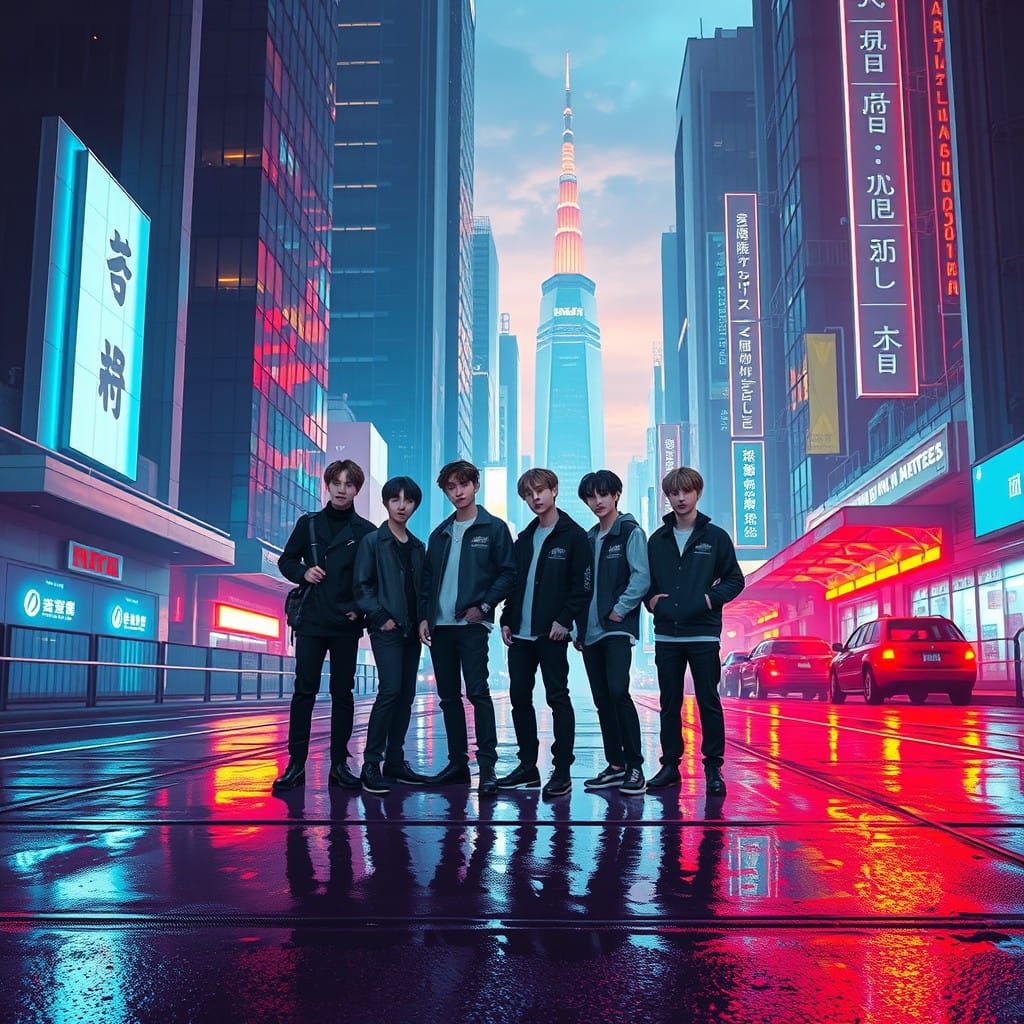 BTS Members Unite in Futuristic Cityscape