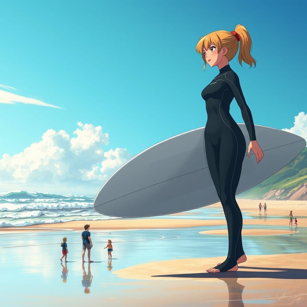 Giantess Surfer Goddess Dominates the Beach