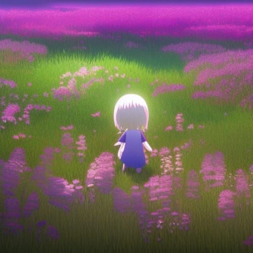 Chibi Ghost in Flower Meadow: Ghibli-Inspired Art