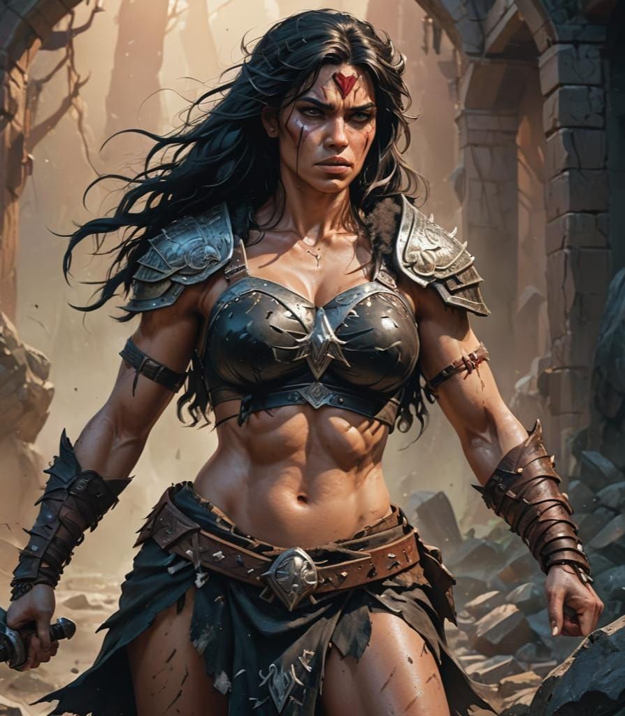 Hyperrealistic Female Barbarian Warrior in Splash Art Style