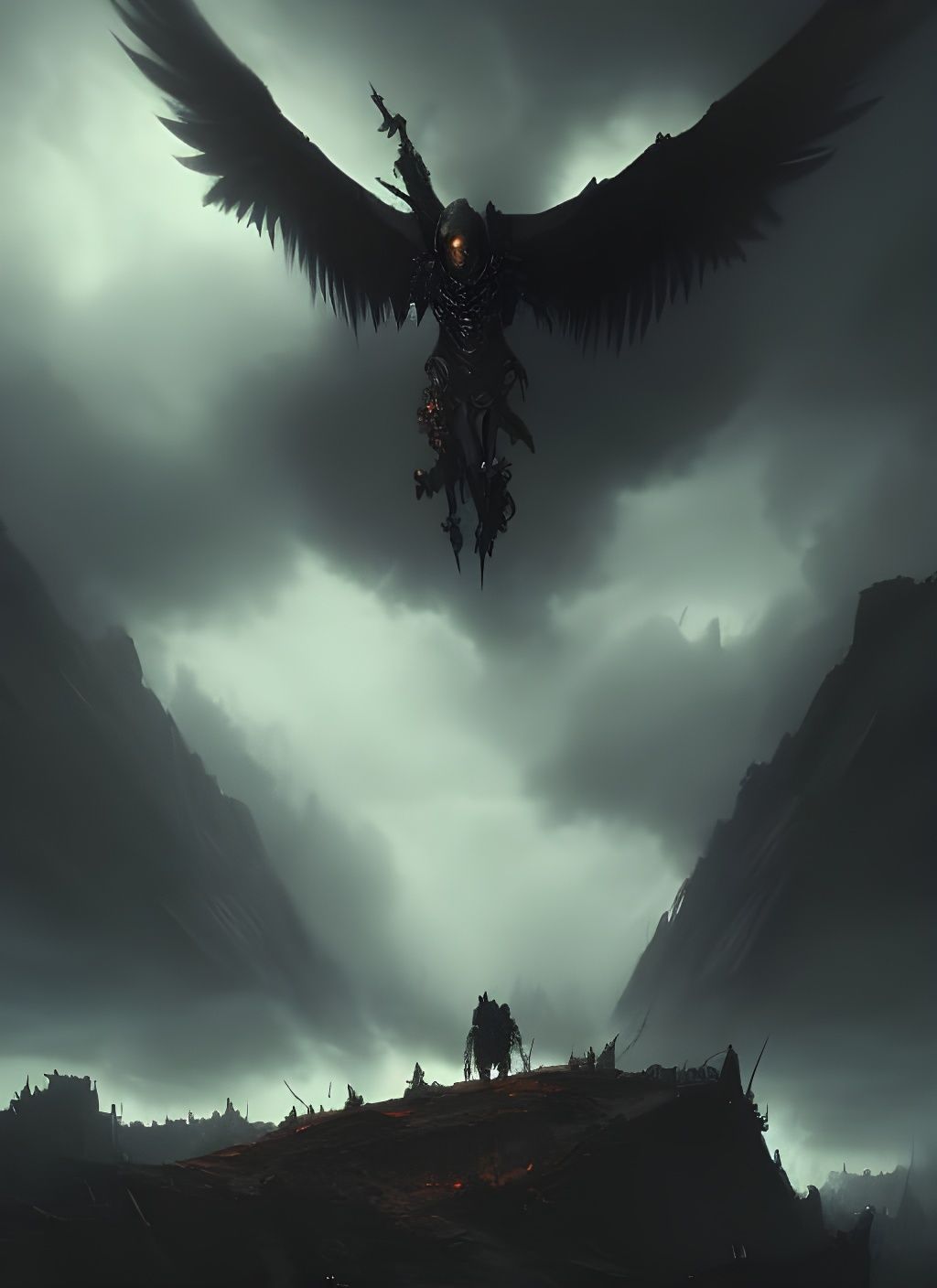 Dramatic Death Angel in Apocalyptic Landscape