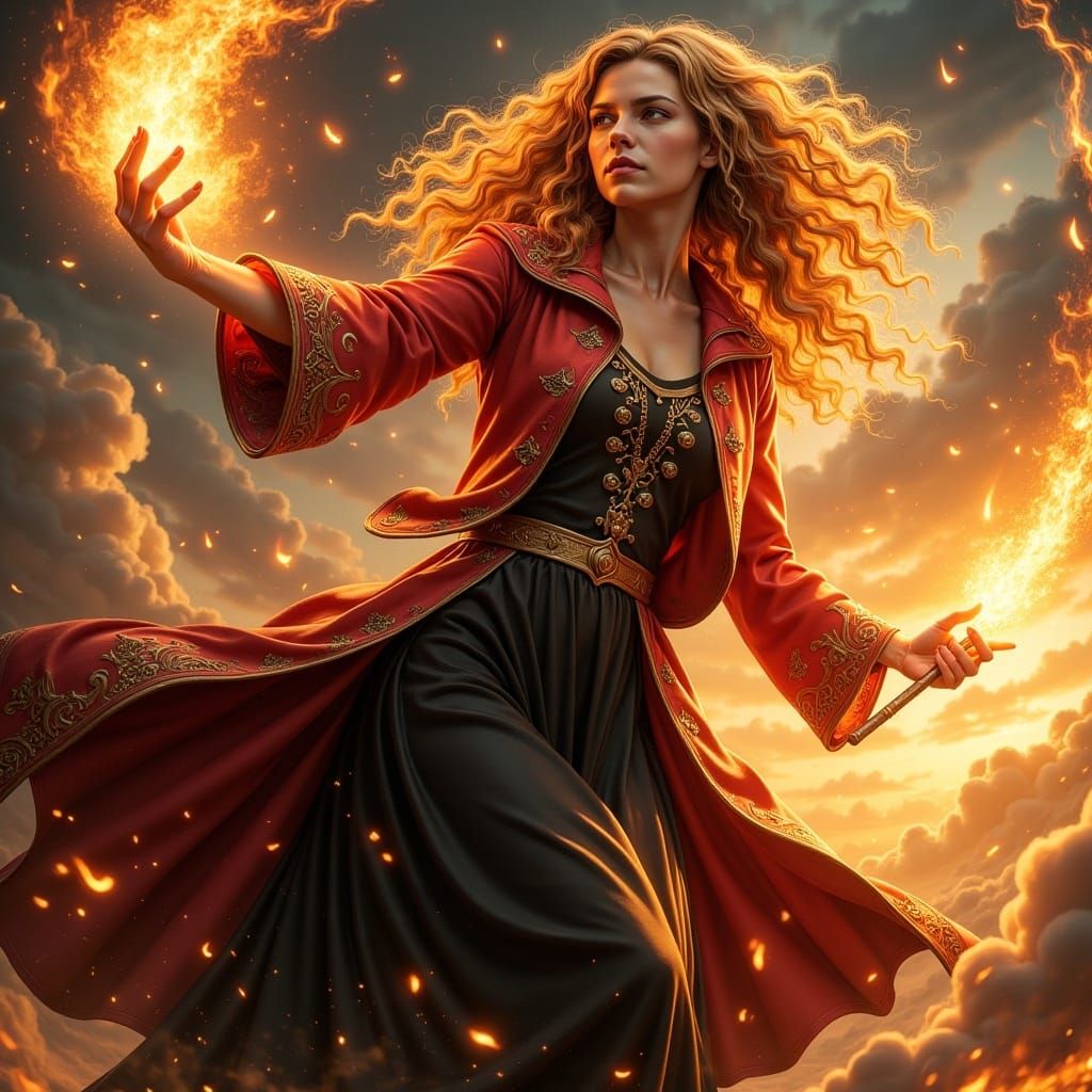 Hermione Granger as a Cyberpunk Fire Witch