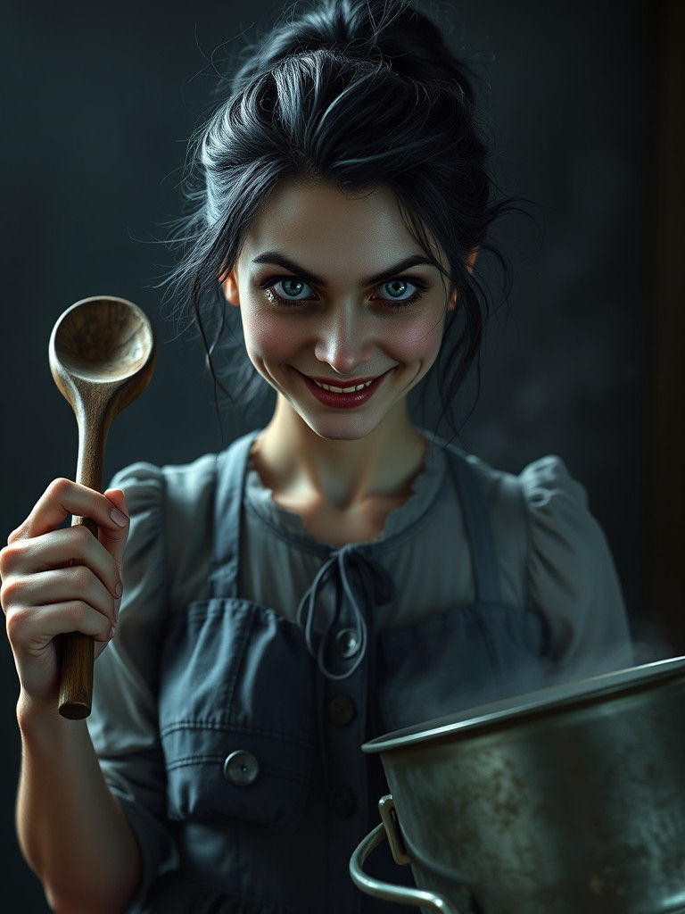 Scary Woman with Blue Eyes in Dark Horror Scene