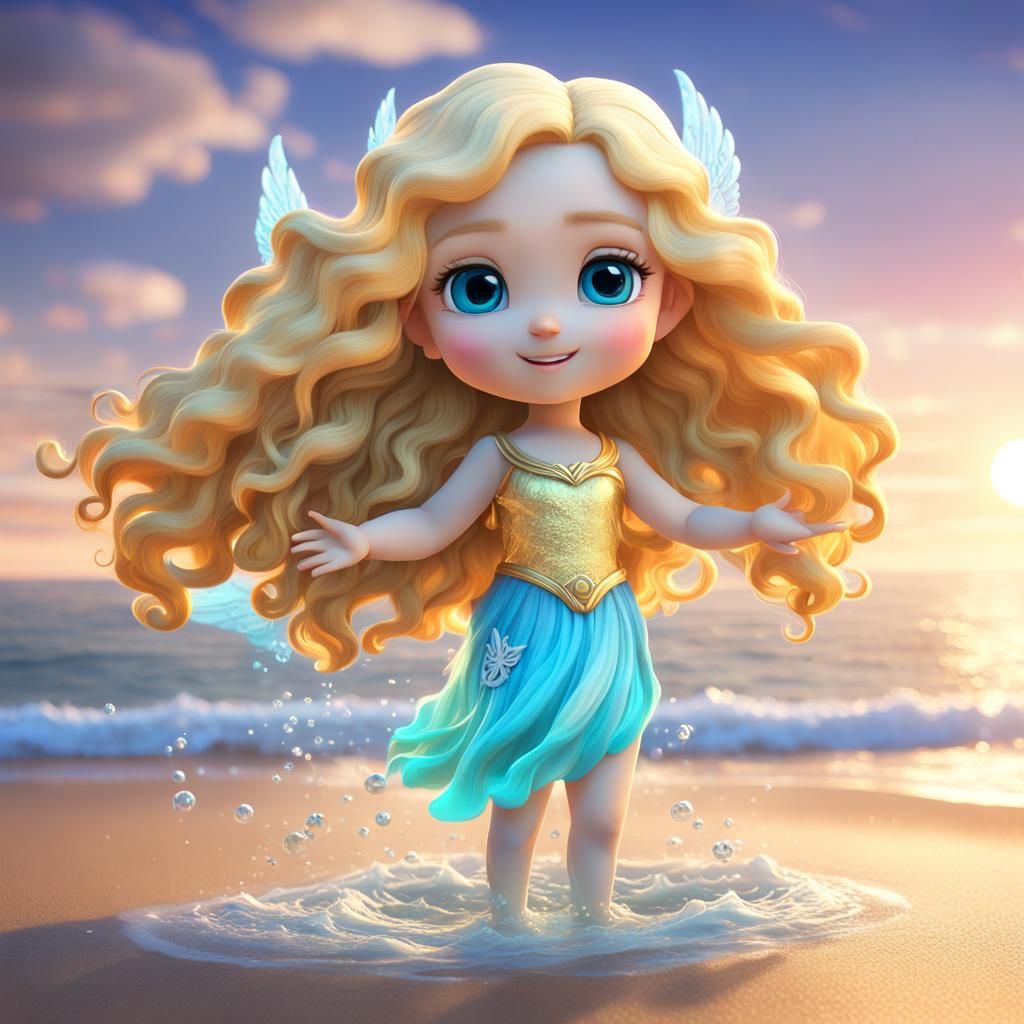 Shining Chibi Water Goddess in 3D Digital Art