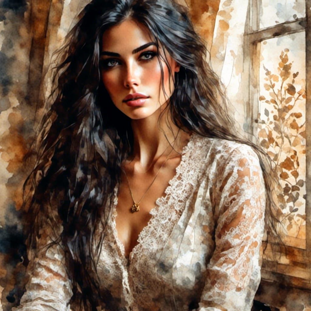 Italian Woman Portrait in Gouache Impasto Style