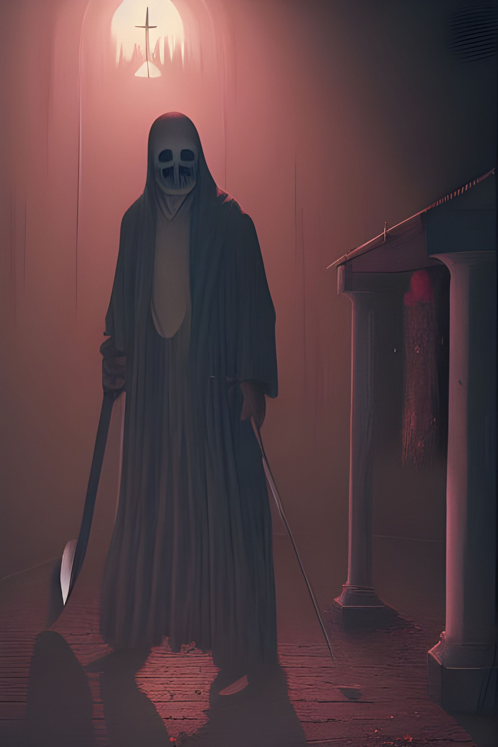 Executioner in Haunted House: Photorealistic Comic Illustrat...