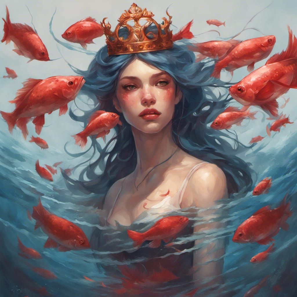 Girl with Wings Underwater, Hyperdetailed Portrait