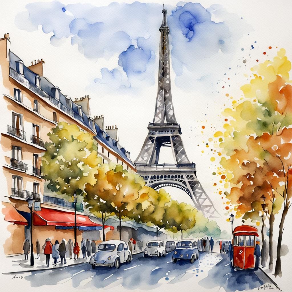 Eiffel Tower Construction in Paris: A Watercolor Painting