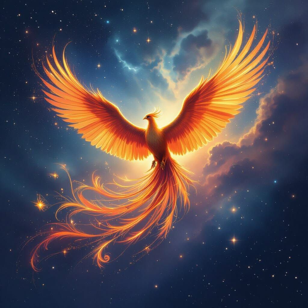 Cosmic Phoenix Soaring Through a Nebula