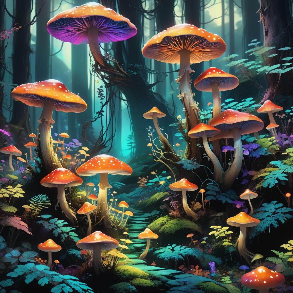Ethereal Mushrooms in Vibrant Fantasy Concept Art