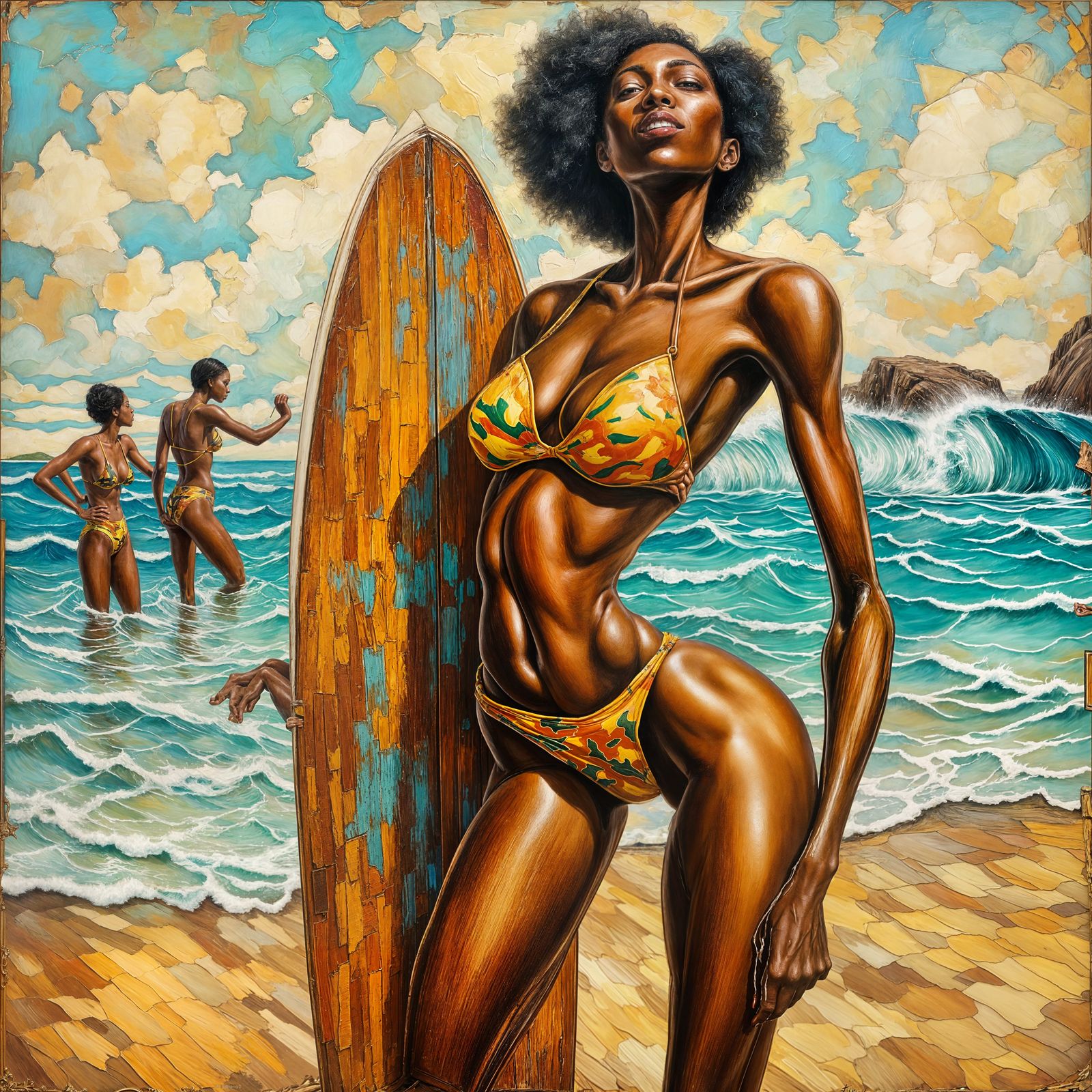 Expressionist Oil Painting: Woman on Beach in Neo-Impression...