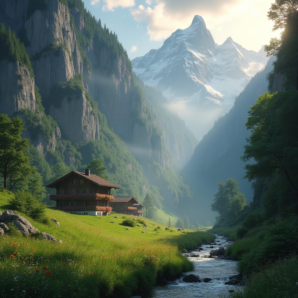 Swiss Alps Enchanted Valley of Whispering Falls
