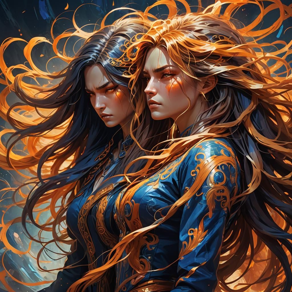 Angry Twins United by Hair: Fantastical Concept Art