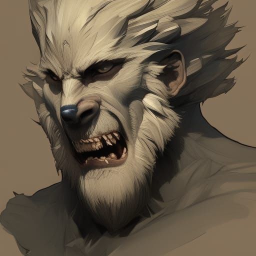 Detailed Wolfman Portrait in Art Nouveau Style