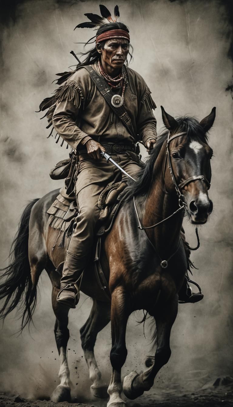 Cherokee Warrior on Horseback: Charcoal Portrait