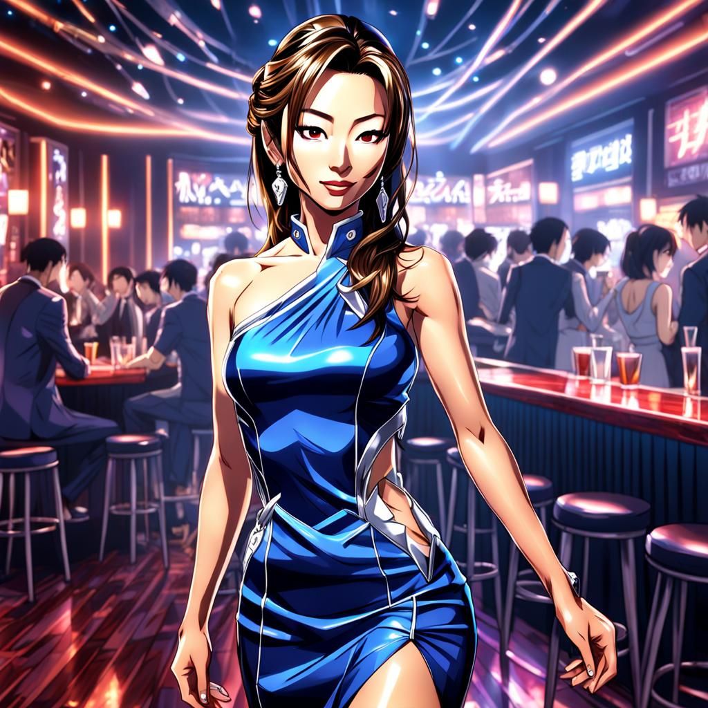 Michelle Yeoh as Anime Girl in Nightclub Dress