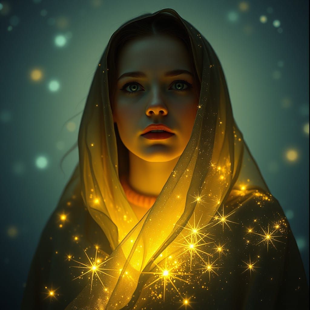 Ethereal Cosmic Goddess in Starry Celestial Landscape