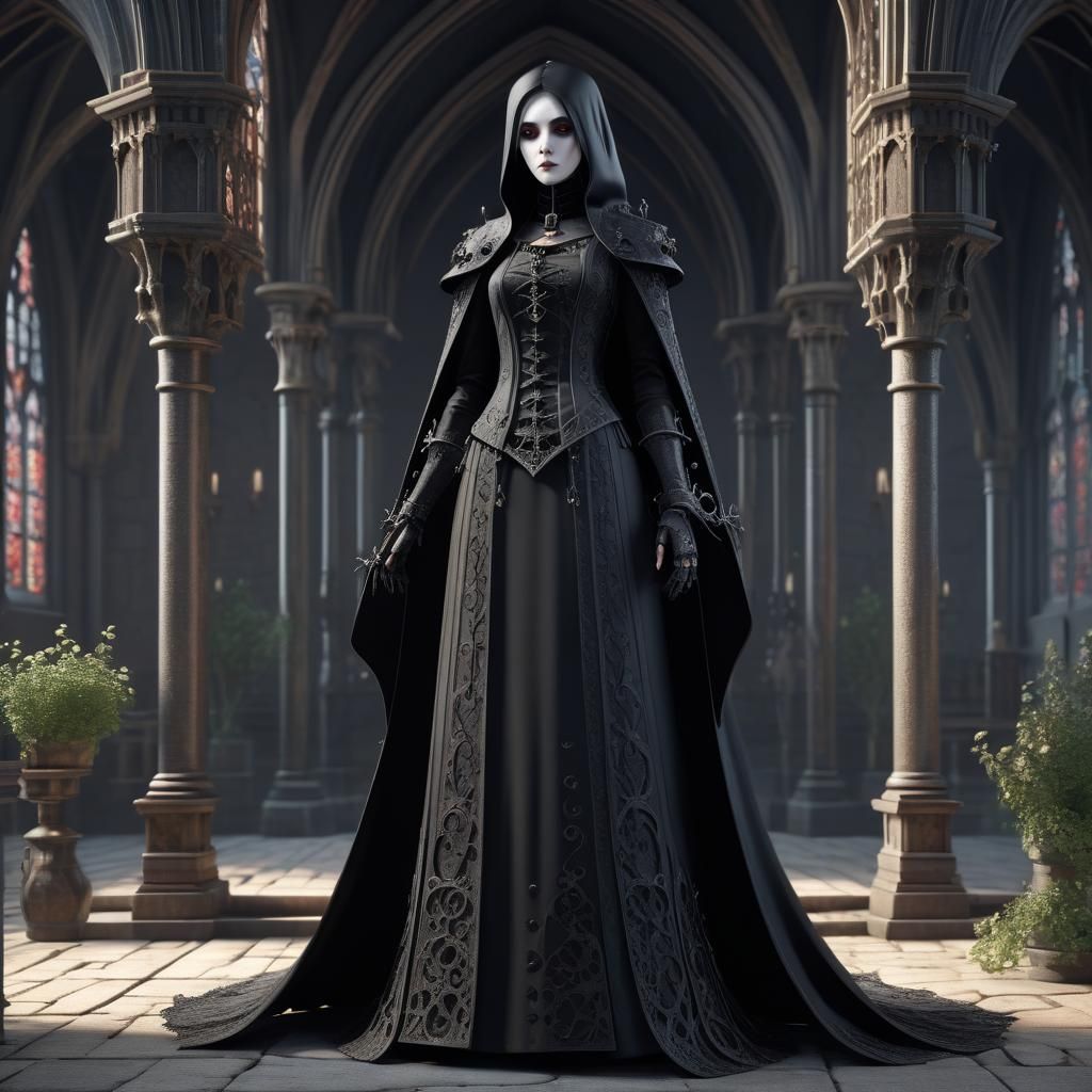 Medieval Goth Widow in Detailed 3D Anime Art
