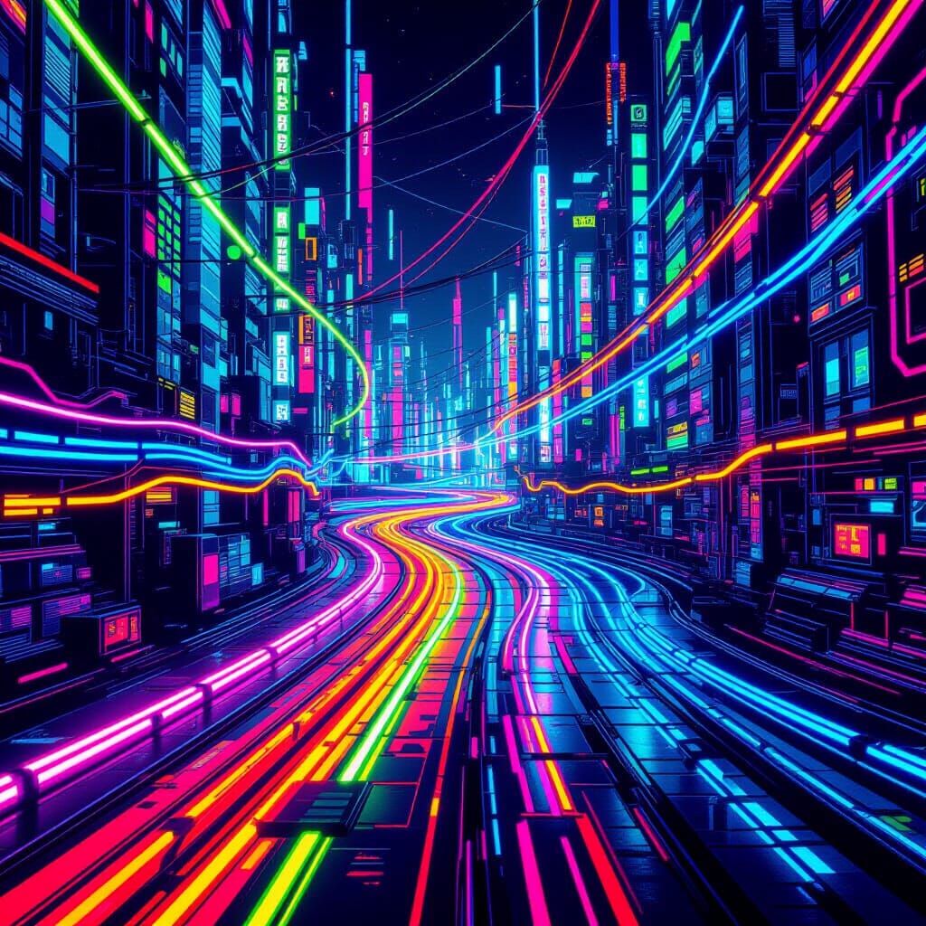 Futuristic Rainbow Wires in Neon Cyberpunk Style