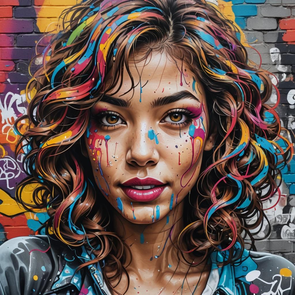 Sizzling Street Art Portrait in Polychromatic Graffiti Style