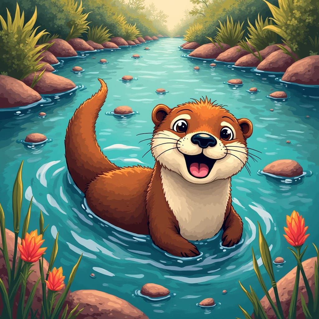 Playful Otter in Roman Mosaic Style
