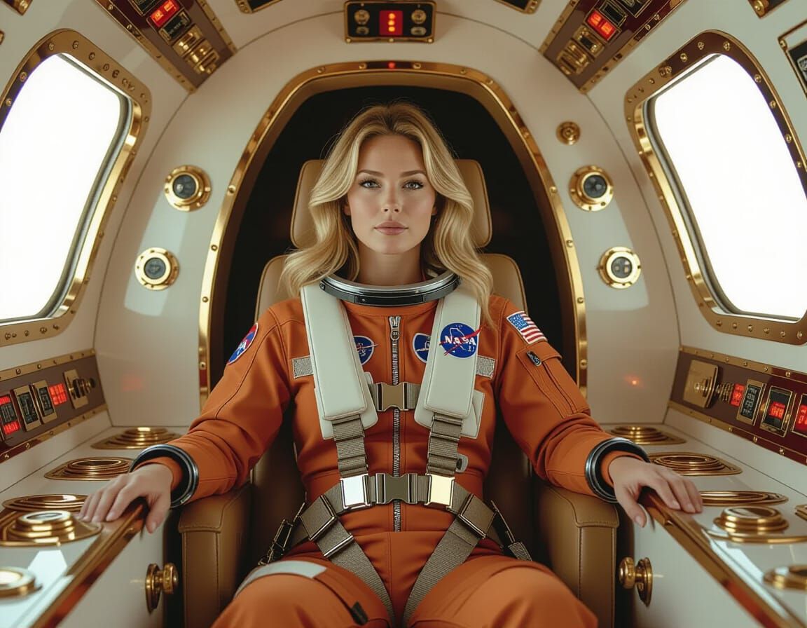 Astronaut Miranda in Retro Rocketship Interior