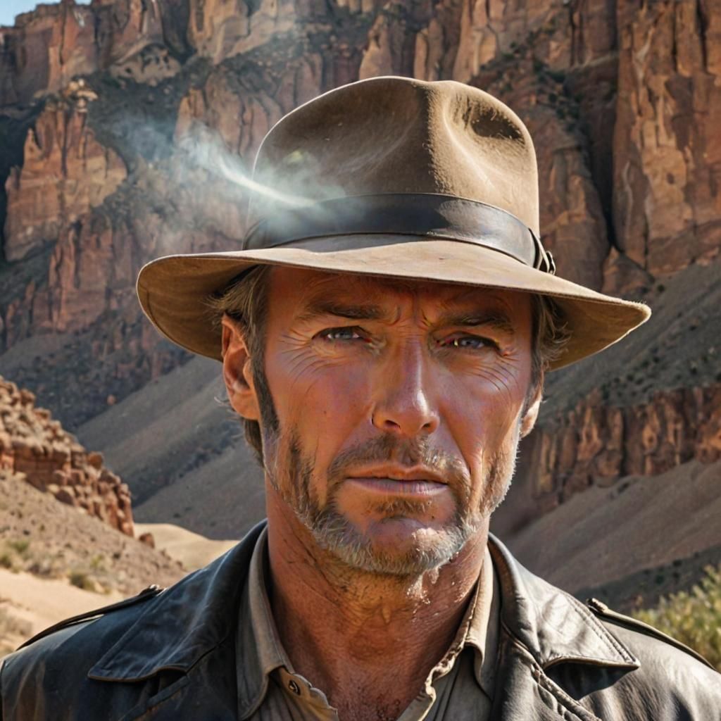 Hyperrealistic Clint Eastwood as Indiana Jones Portrait