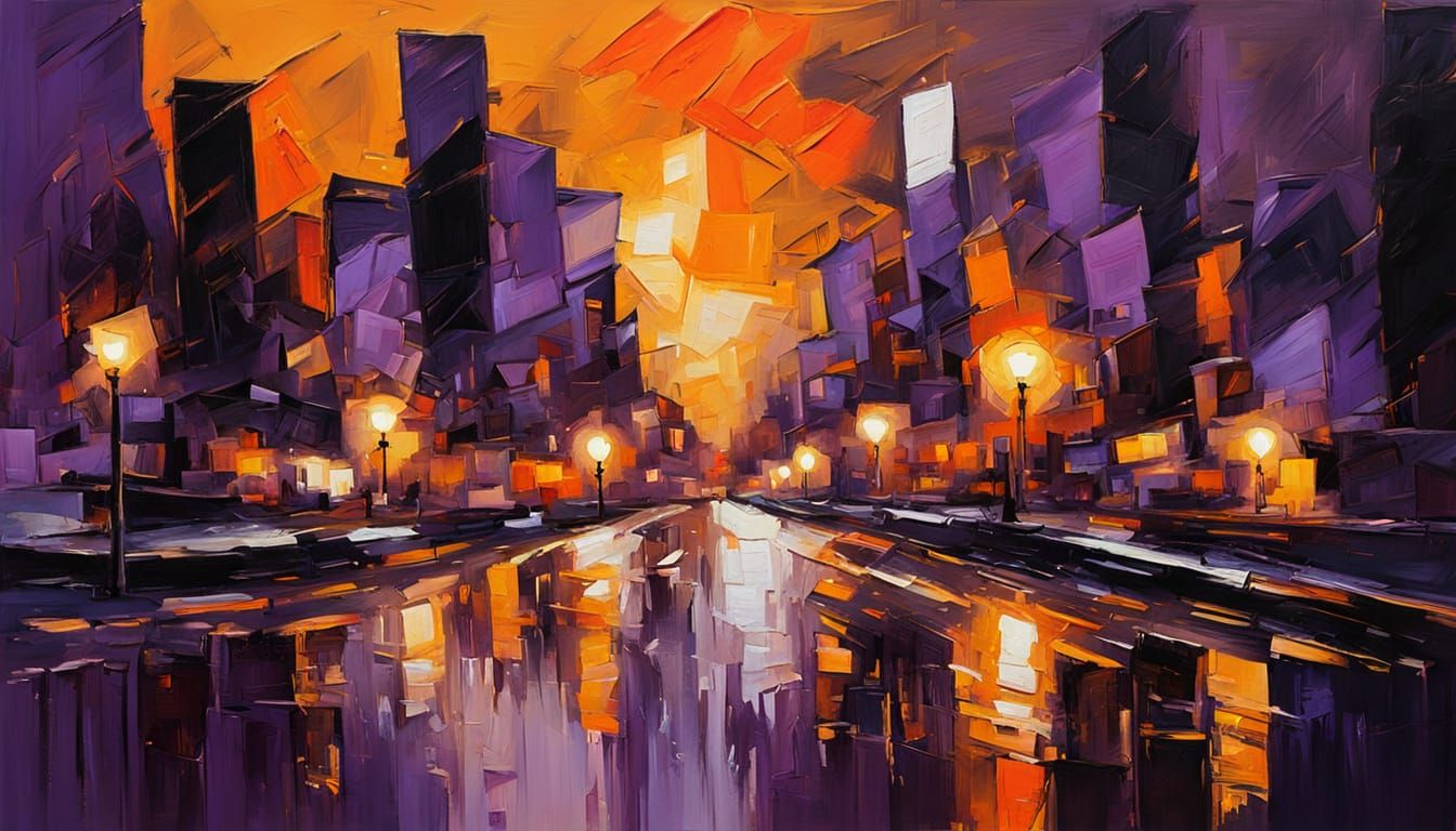 Purple City in Orange Night