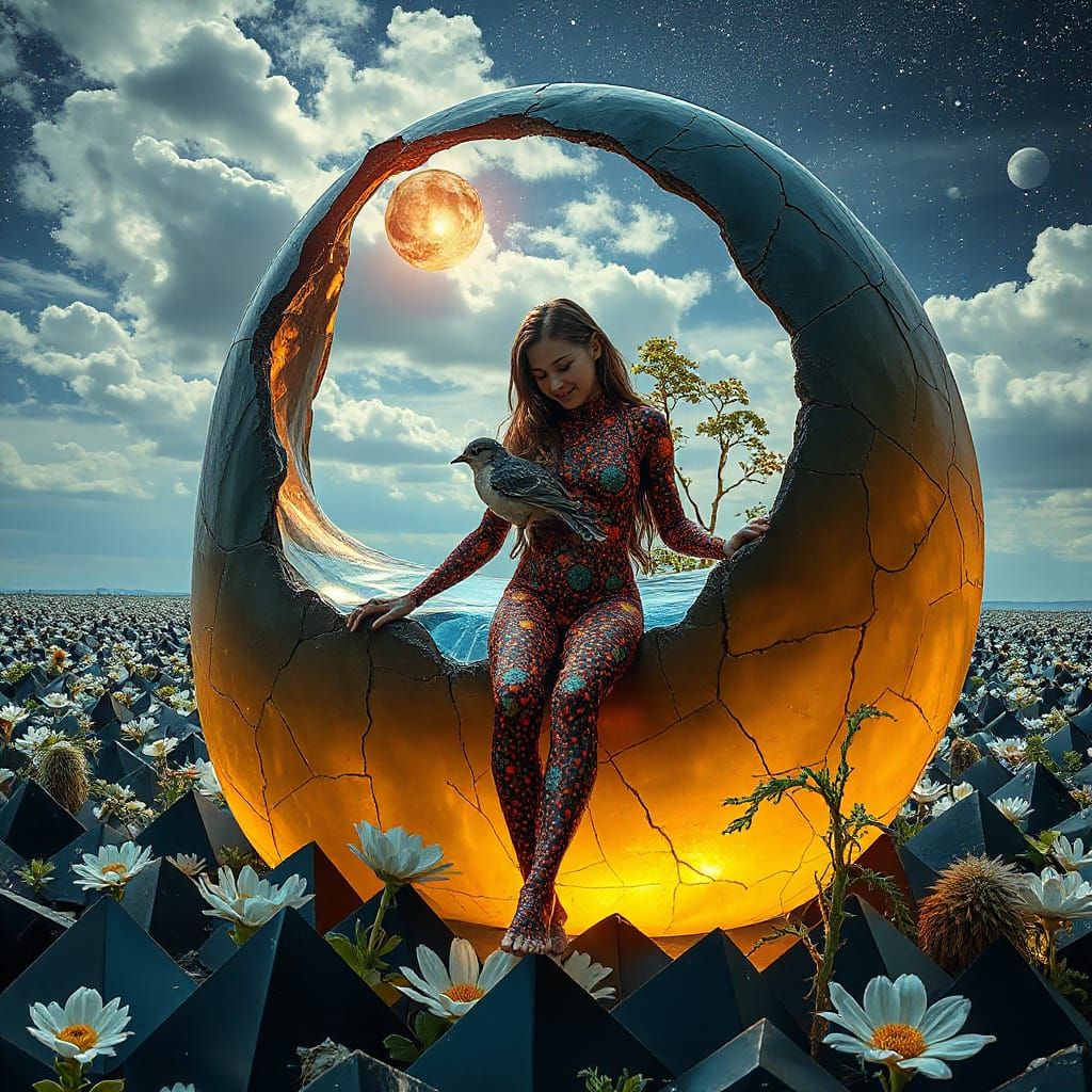 Sculptor's Abstract Creation: A Visionary Self-Portrait