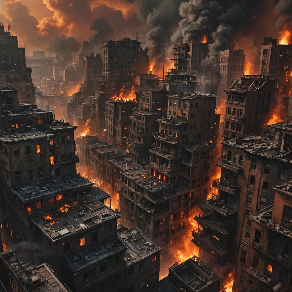 Sci-Fi Cityscape Engulfed in Flames: Digital Art