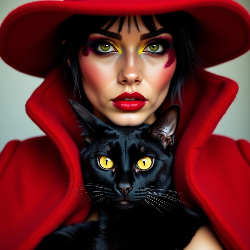 Glamorous Woman with Cat in Trashpunk Style