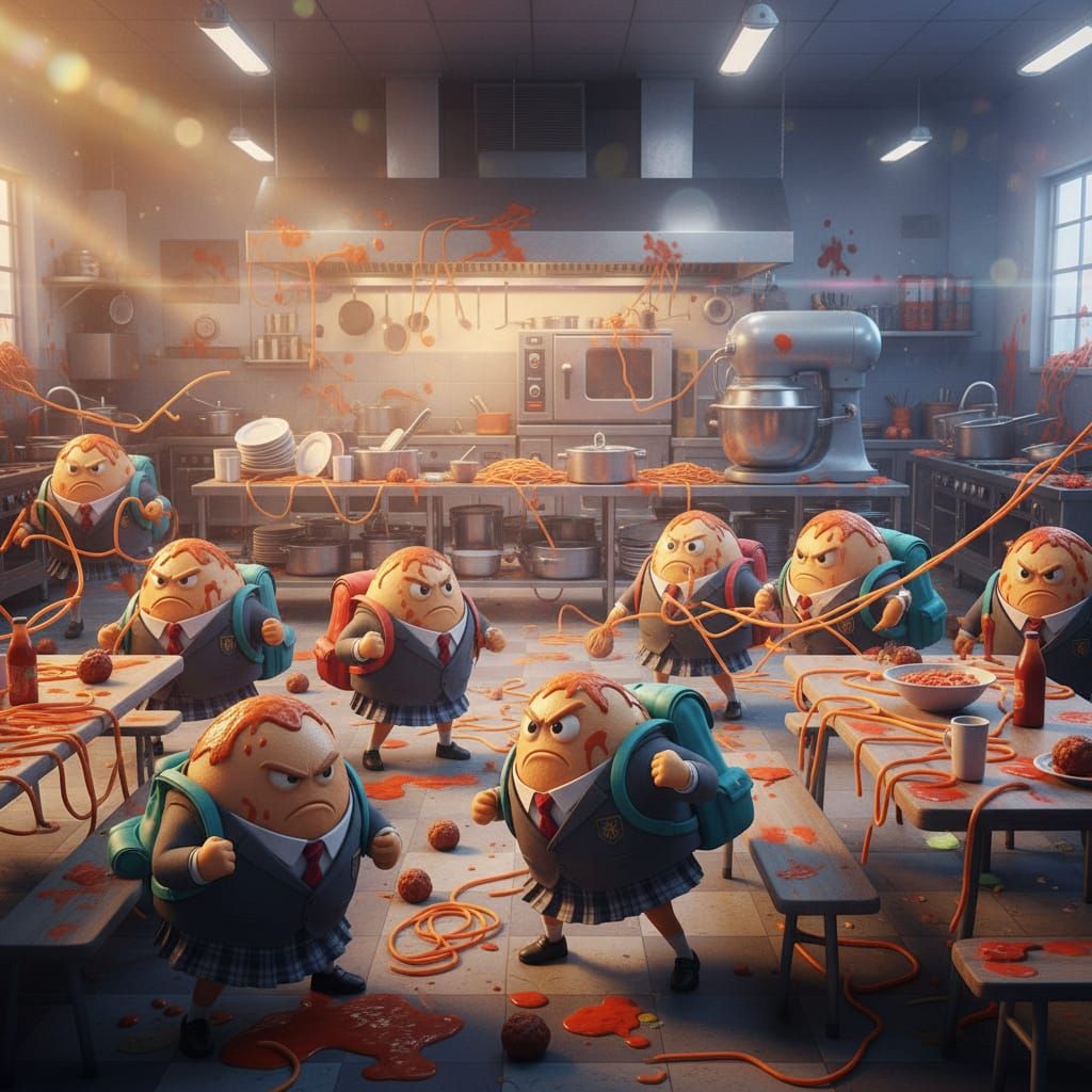 Pixar-Style Egg Food Fight in School