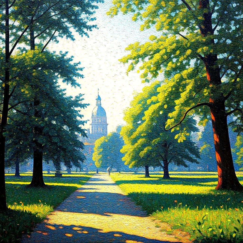 Pointillist Park Scene in Seurat Style