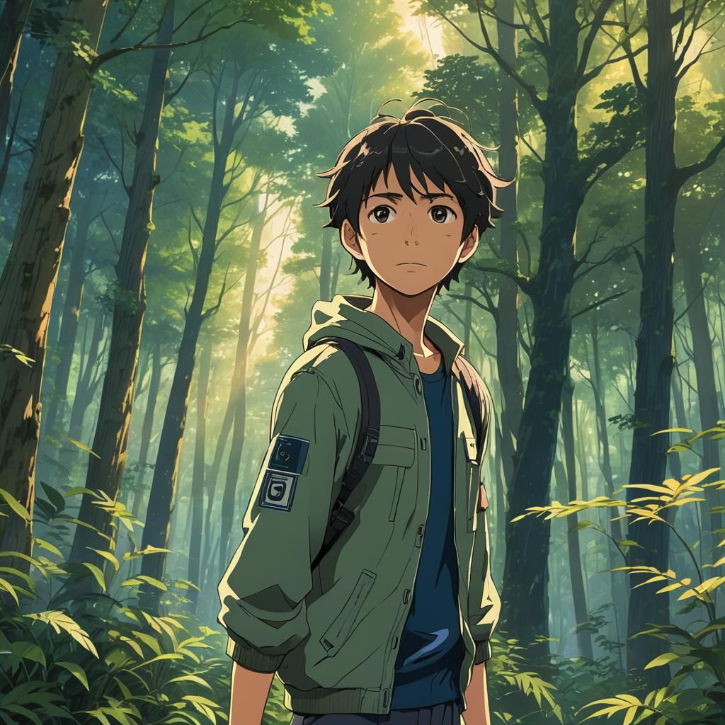 Anime Forest Scene in Style of Makoto Shinkai