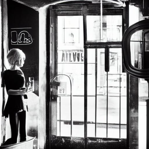 Gothic Model in Film Noir Coffee Shop