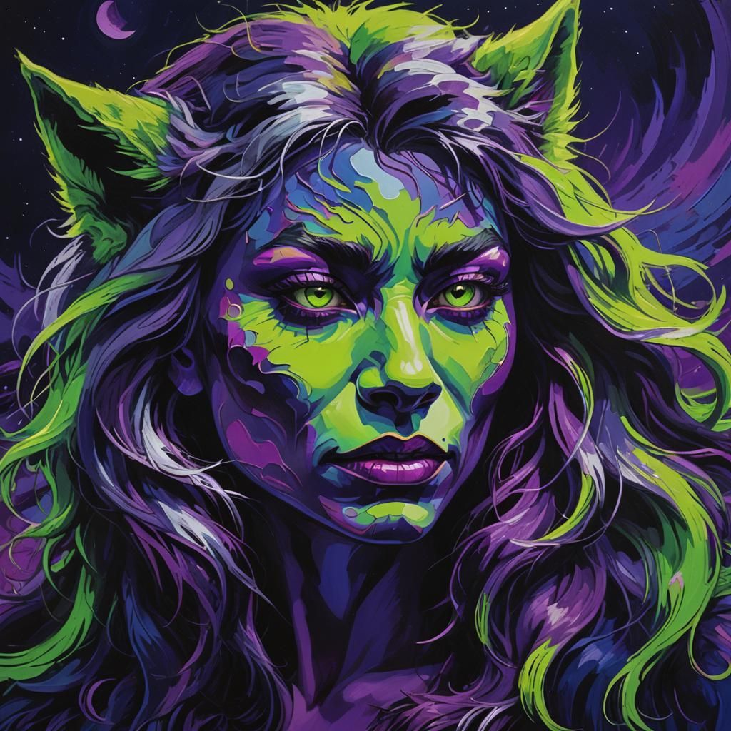 Psychedelic Werewolf Transformation in Pop Art Style