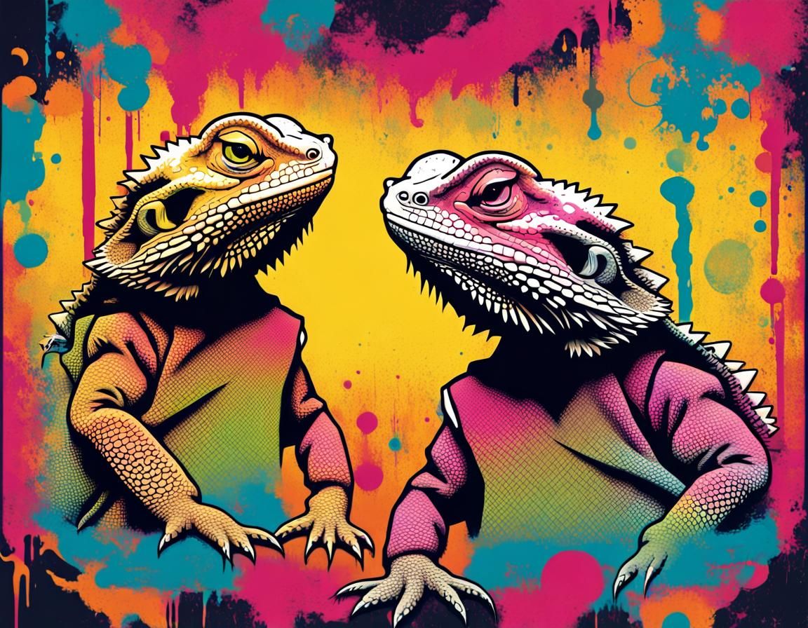 Bearded Dragon Graffiti Street Art in Pop Art Style