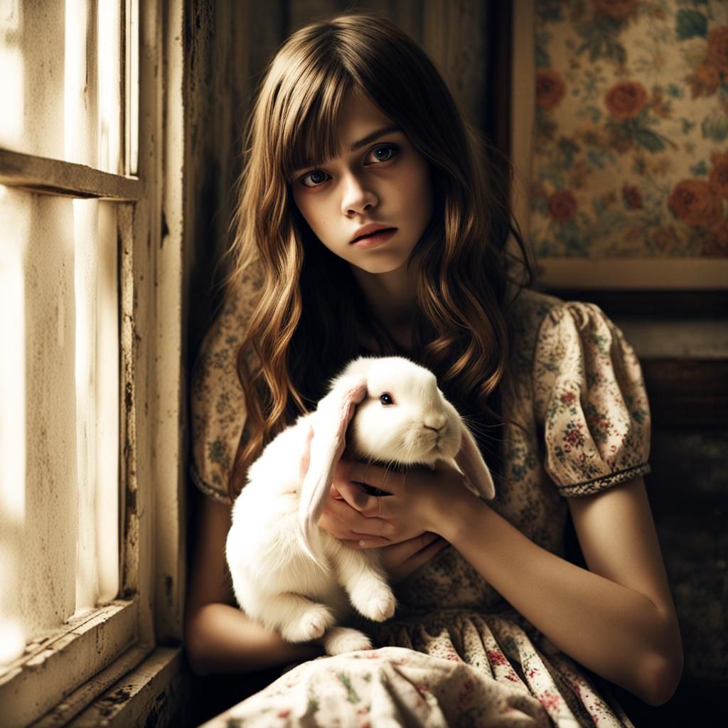 India Eisley Portrait with Bunny, Cinematic Lighting