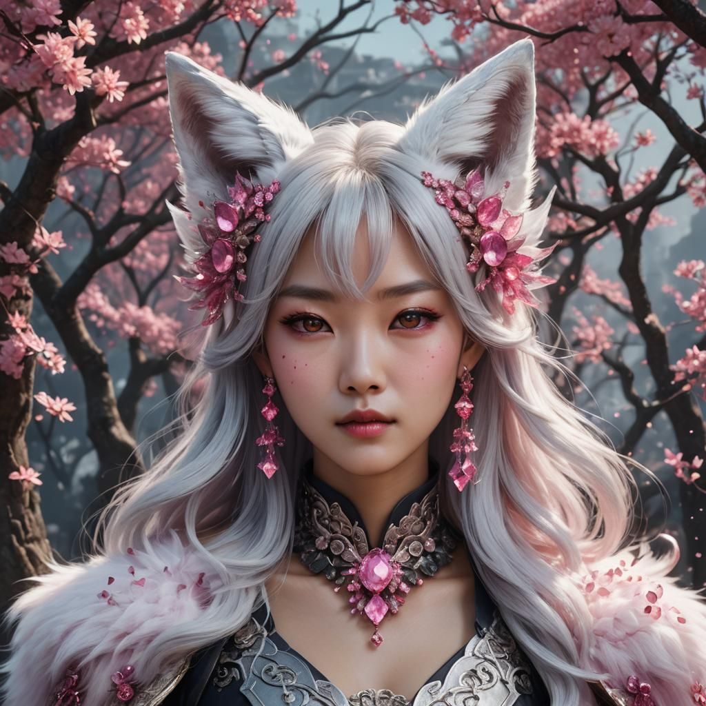 Korean Woman with Fox Ears in Fantasy Art