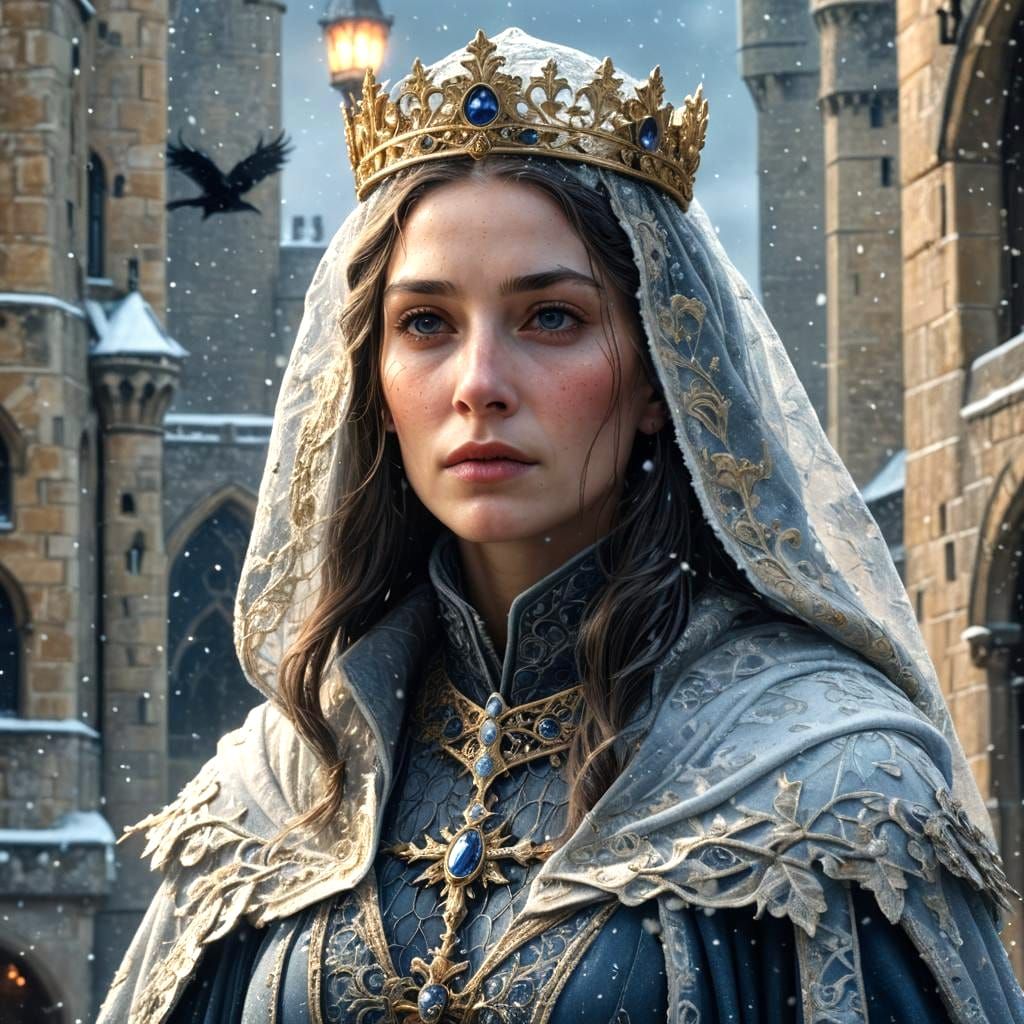 Medieval Queen in Blizzard at Tower of London