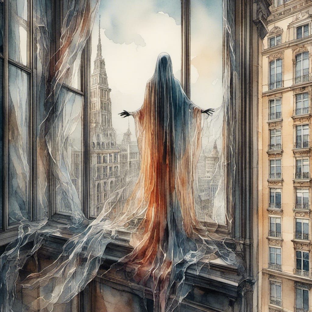 Watercolor Ghost in High-Rise Office