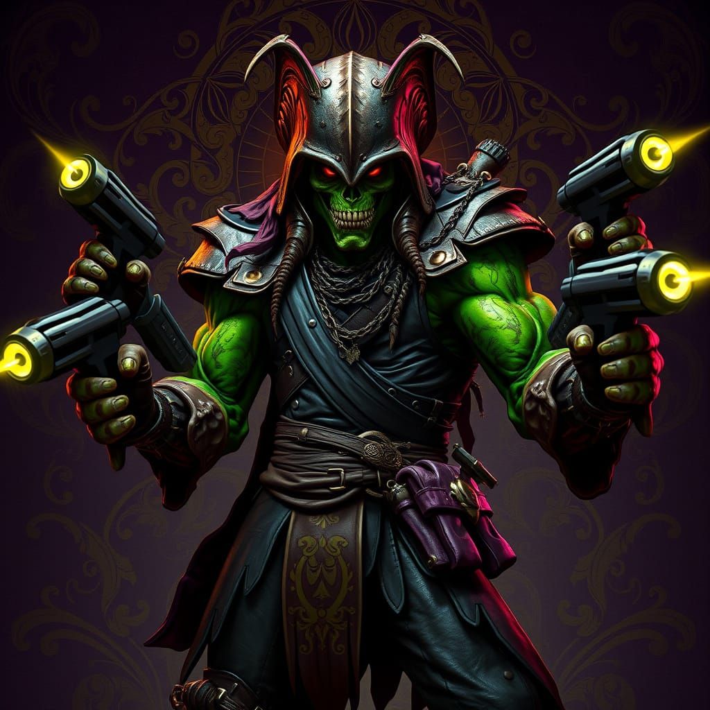 Cyberpunk Thri-kreen Pirate Concept Art in Art Nouveau Style