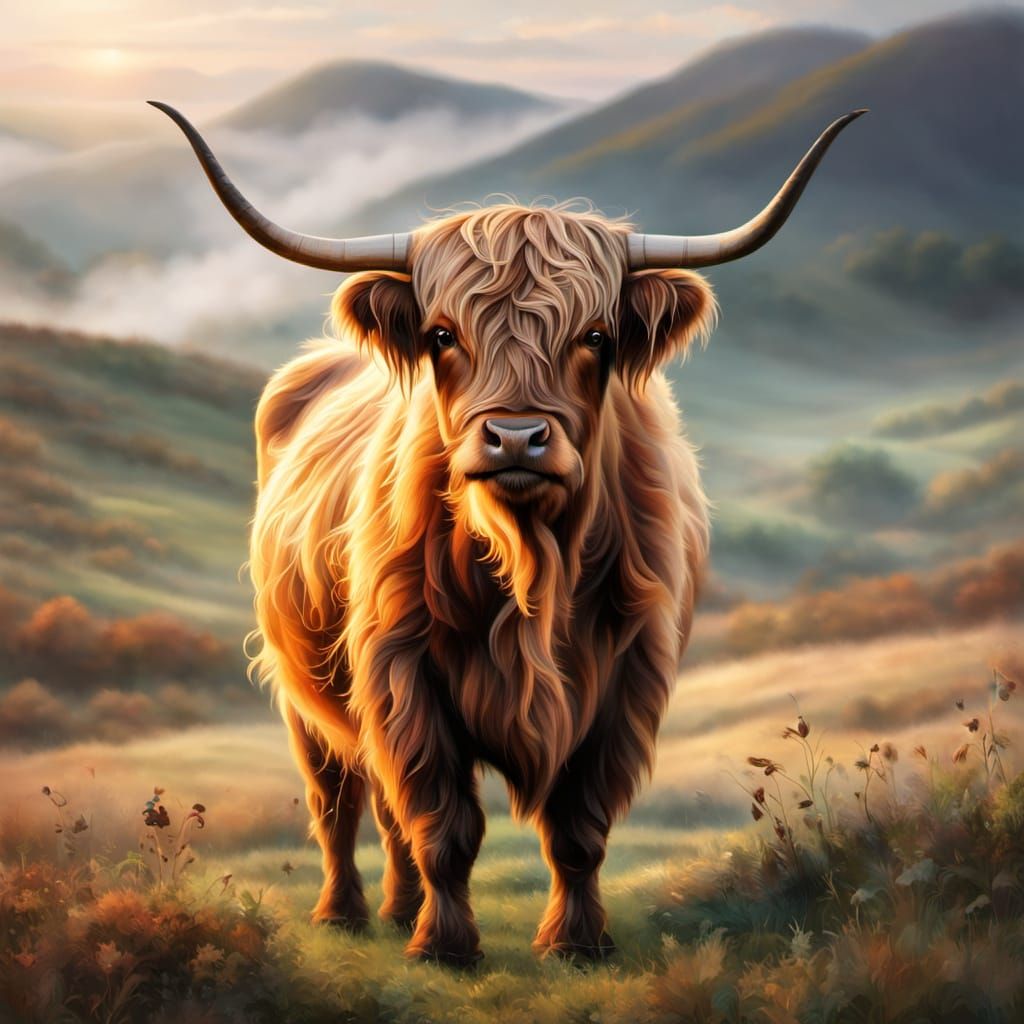 Majestic Highland Cow in Golden Light
